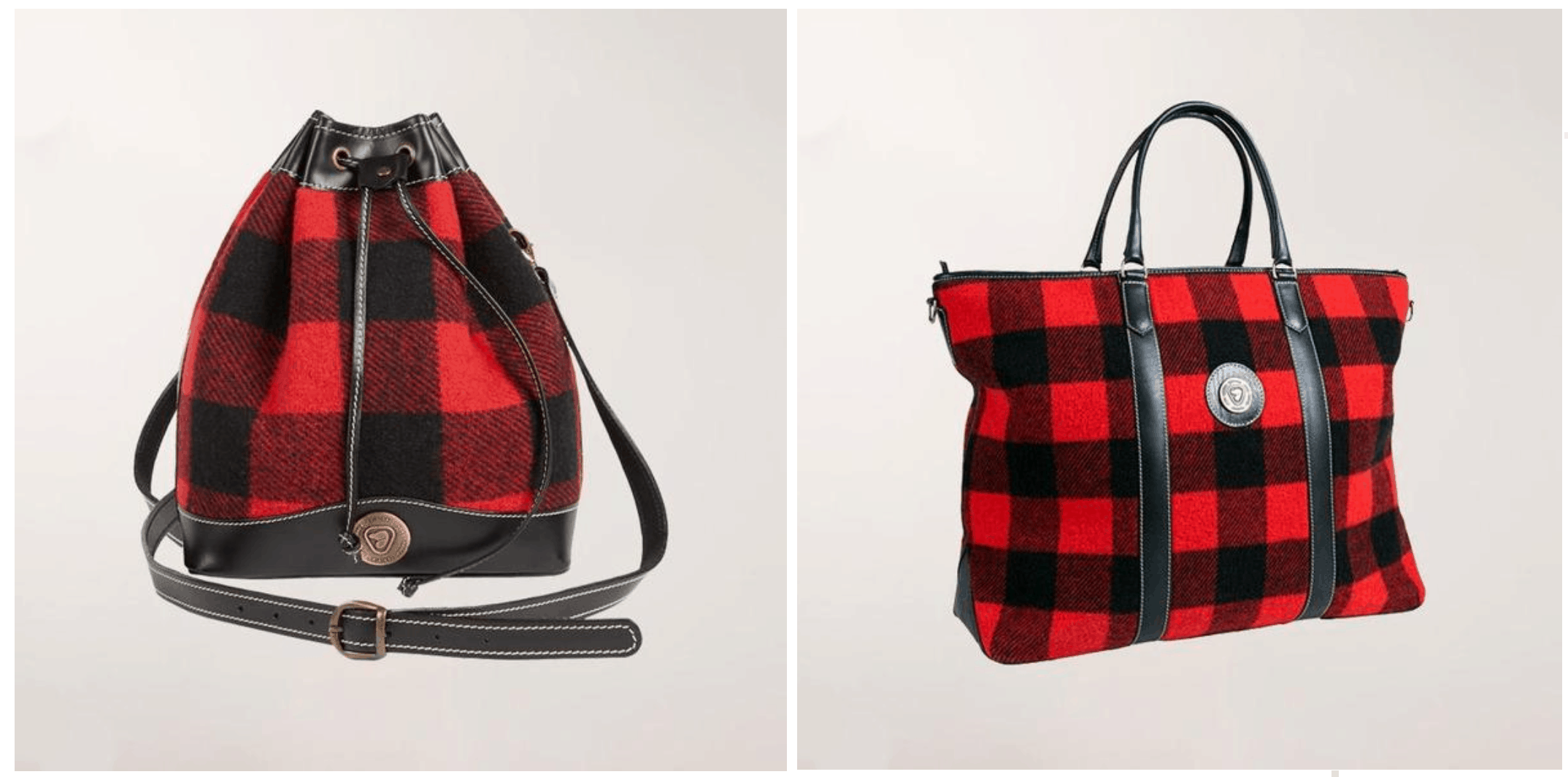 Parks Canada red and black buffalo check bags
