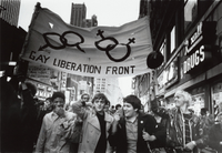 Photo by Diana Davies, Gay Liberation Front marches on Times Square, New York, 1970